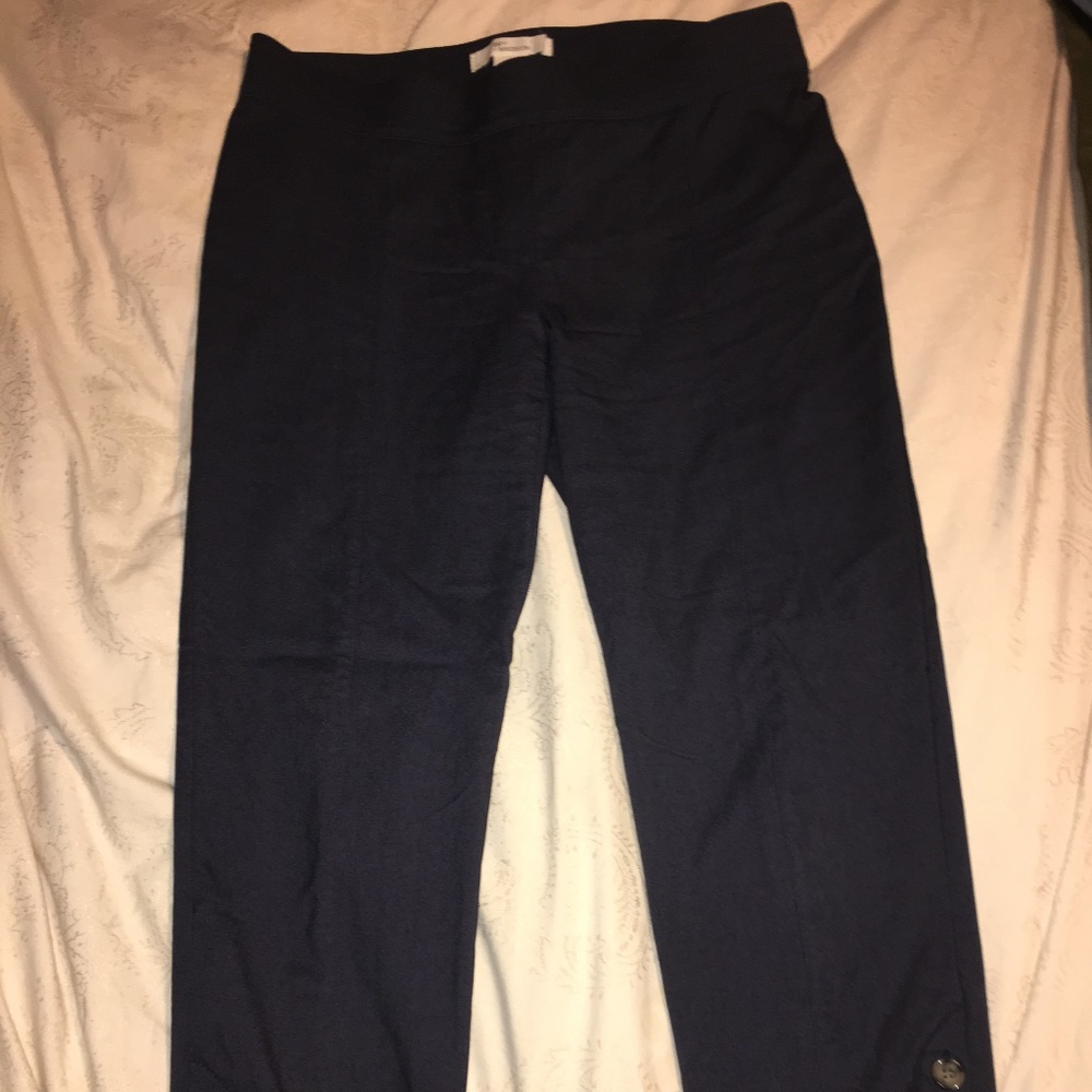 Navy dress pants strech waist 3 button leg